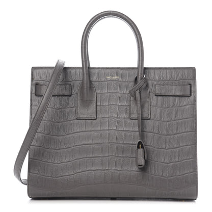 Saint Laurent Calfskin Crocodile Embossed Small Sac De Jour Earth 1 of 9