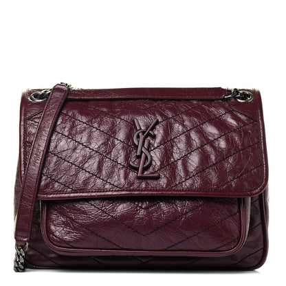 Saint Laurent Crinkled Calfskin Matelasse Monogram Medium Niki Chain Satchel Burgundy 1 of 4