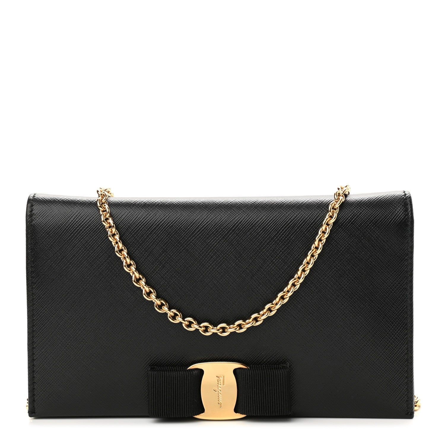 Salvatore Ferragamo Calfskin Vara Wallet On Chain Black 1 of 10