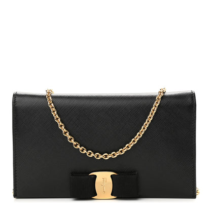 Salvatore Ferragamo Calfskin Vara Wallet On Chain Black 1 of 10