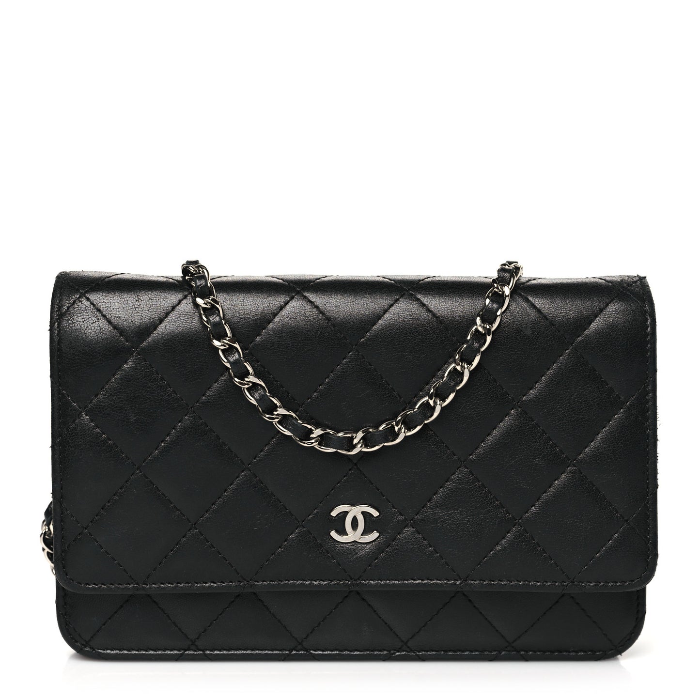Lambskin Quilted Wallet On Chain WOC Black