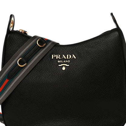 Prada Vitello Phenix Zippered Messenger Hobo Black 5 of 12
