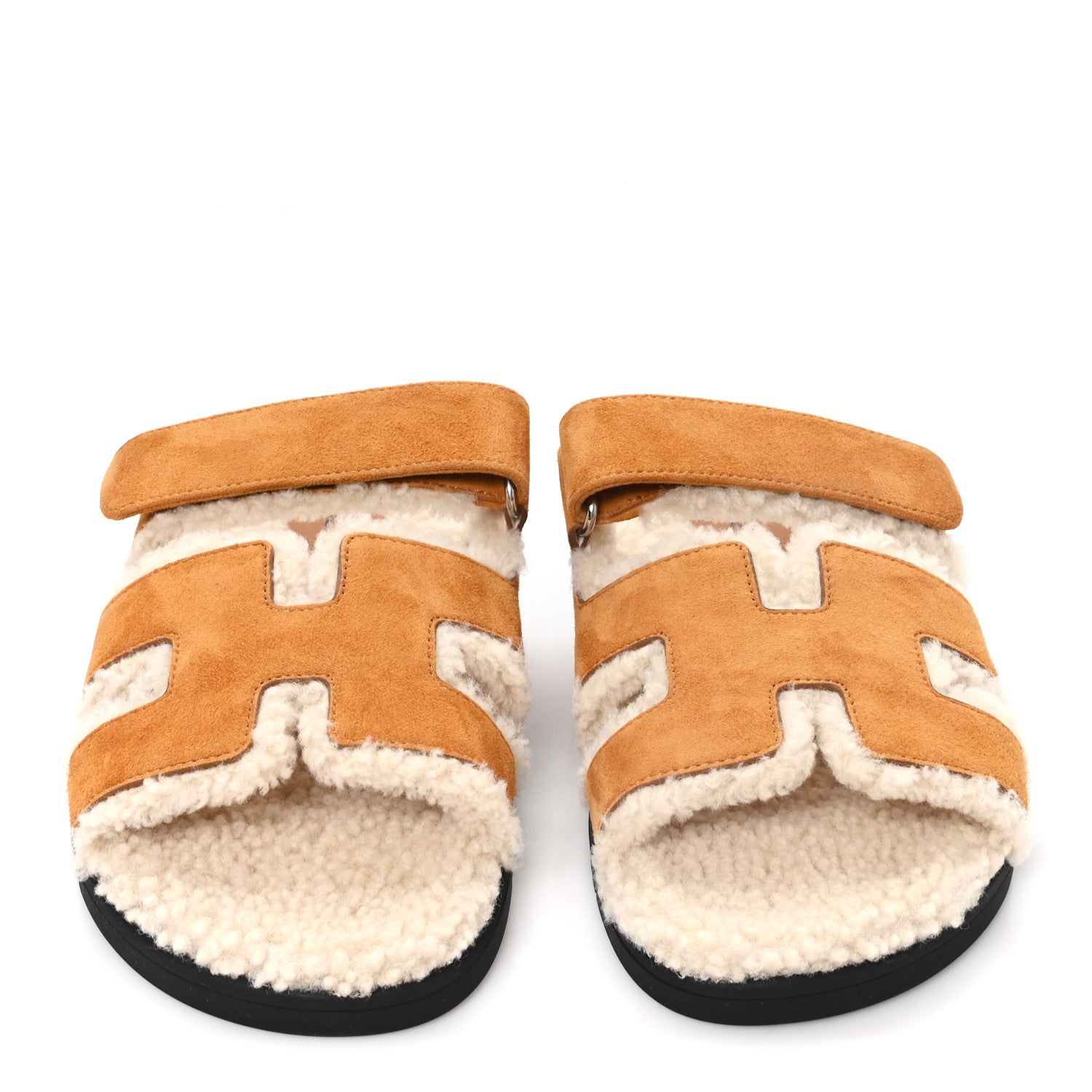 Hermes Suede Goatskin Woolskin Womens Chypre Sandals 37 Naturel Ecru 3 of 9