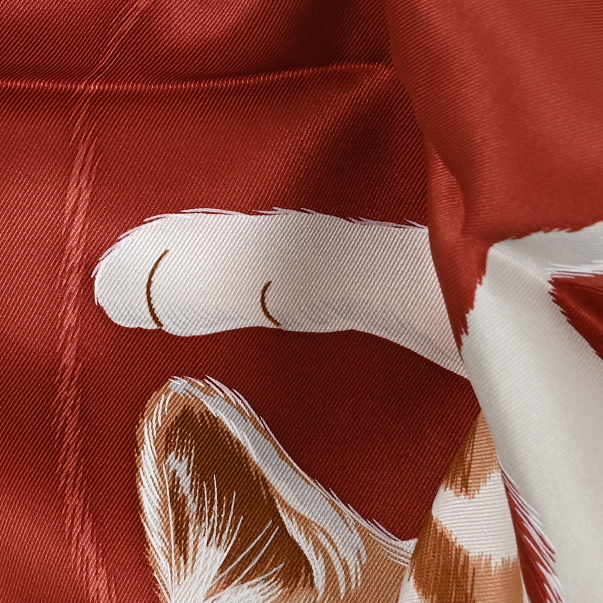 Silk Chat Chat Chat Scarf 70 Gris Perle Orange Camel