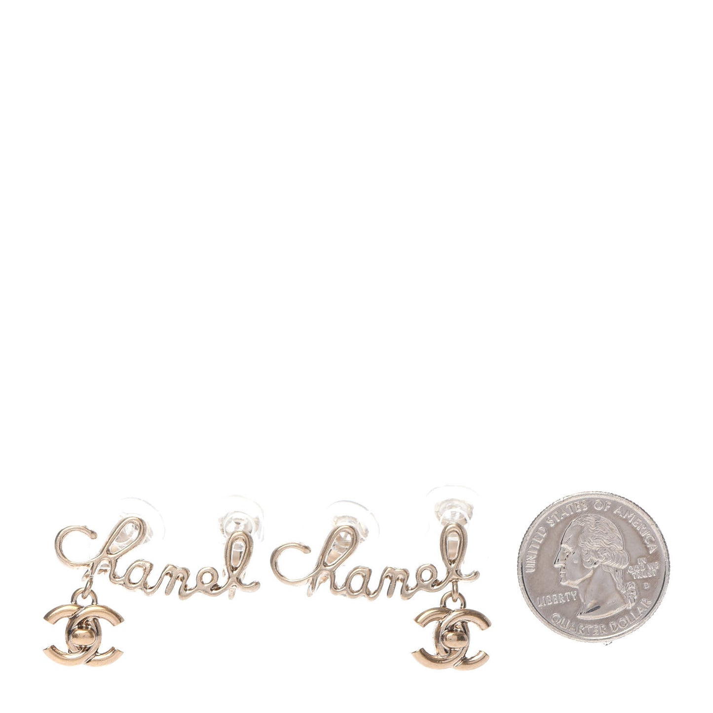 Metal CC Turnlock Climber Clip On Earrings Gold