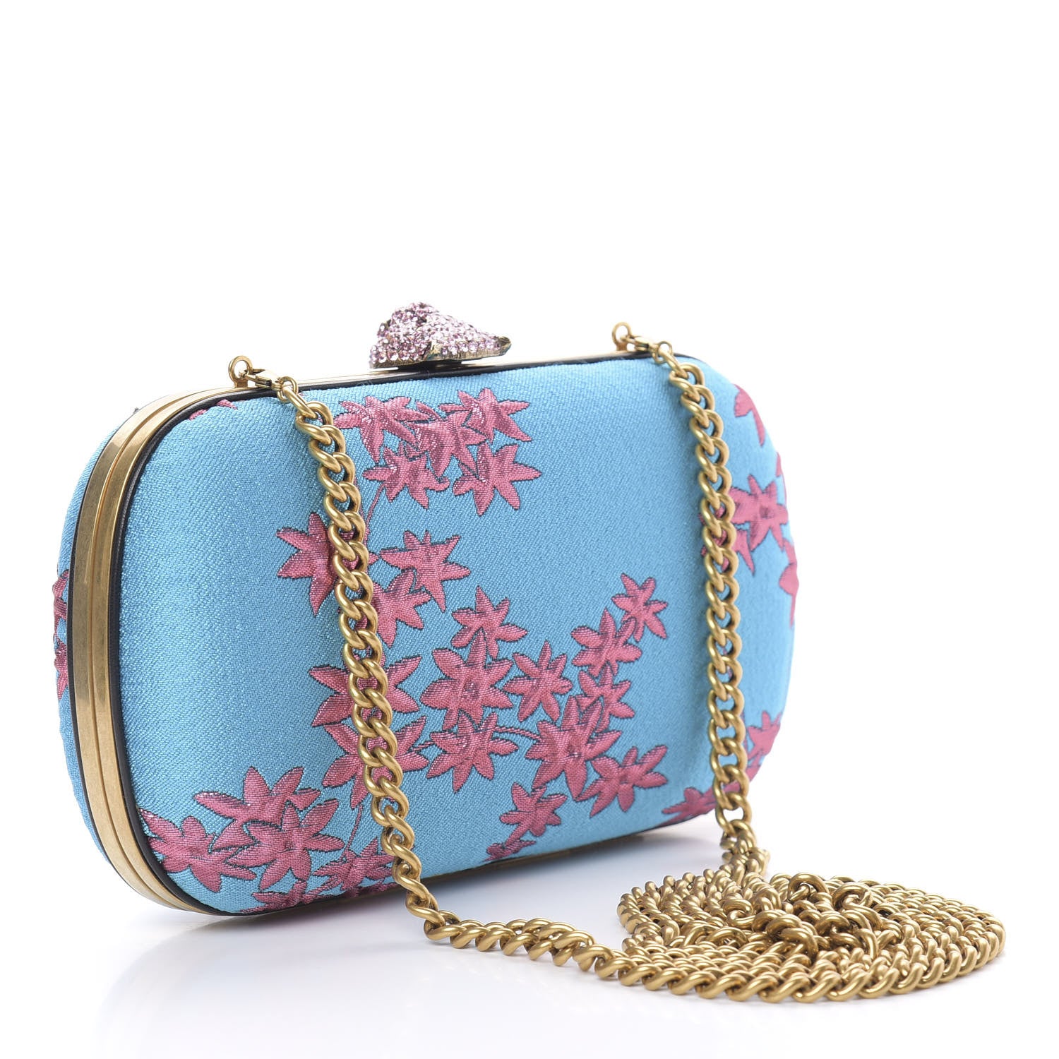Gucci Brocade Floral Crystal Broadway Clutch Blue 3 of 11