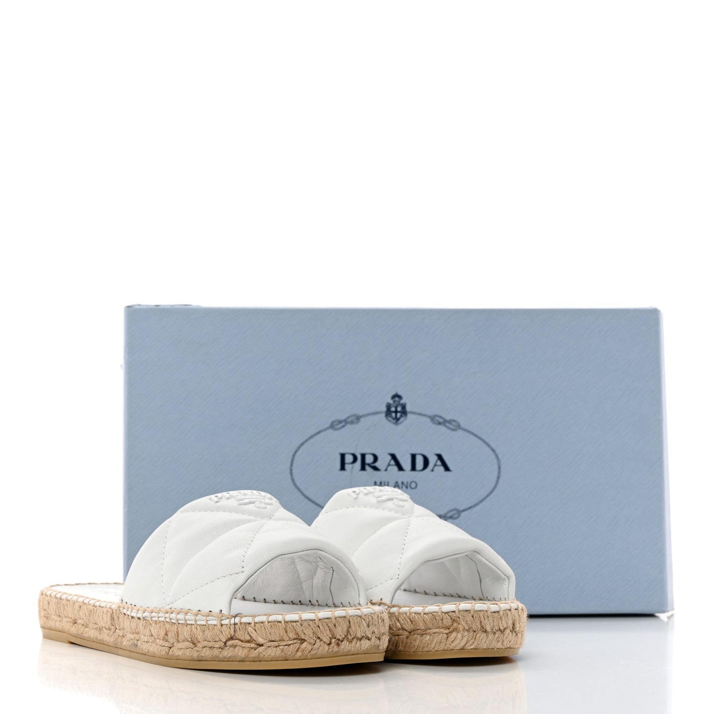 Nappa Logo Quilted Espadrille 20mm Slide Sandals 38 Bianco