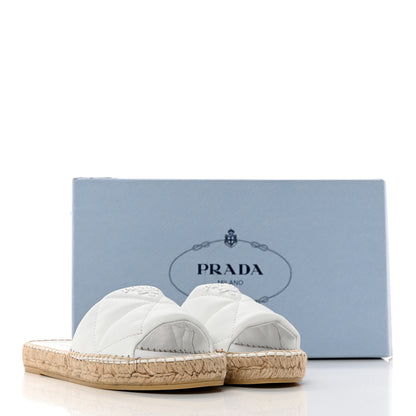 Prada Nappa Logo Quilted Espadrille 20mm Slide Sandals 38 Bianco 13 of 13