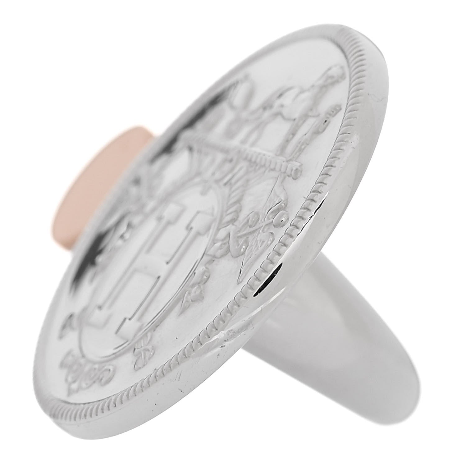 Hermes Sterling Silver 18K Rose Gold MM Ex-Libris Ring 49 5 3 of 6