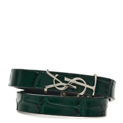 Saint Laurent Calfskin Crocodile Embossed Opyum Double Wrap Bracelet Green 1 of 4