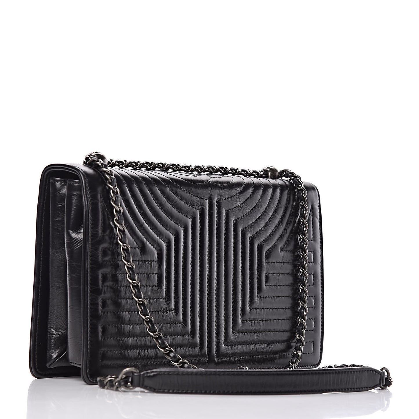 Glazed Calfskin Quilted Medium Korean Garden Flap Black
