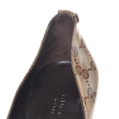 Gucci Crystal Monogram Wedges Pumps 9.5 Beige Ebony 10 of 12