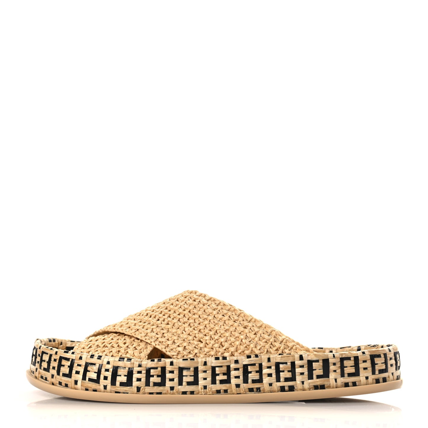 Raffia FF Woven Reflections Crisscross Slide Sandals 37 Naturale Black