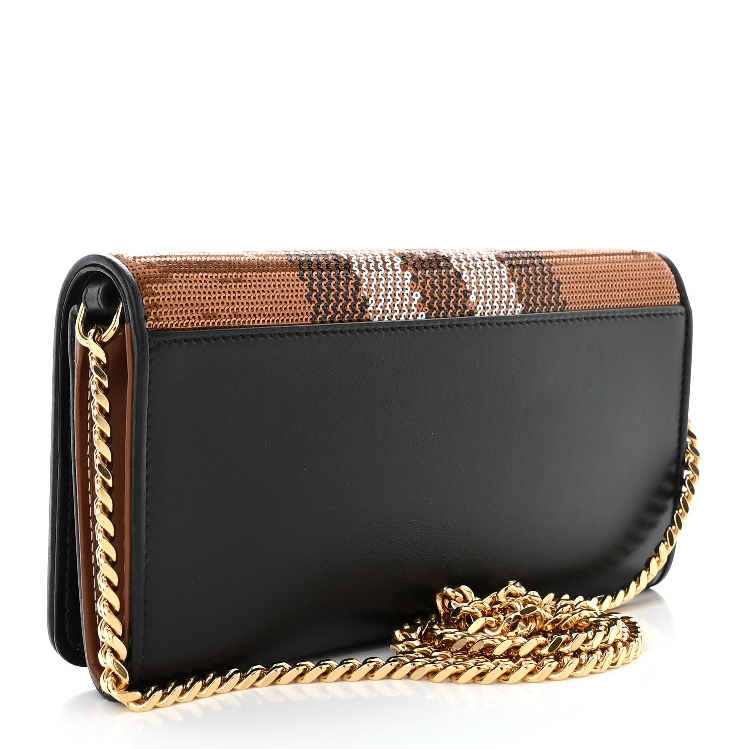 Burberry Calfskin Sequin Check Embellished TB Lola Chain Wallet Dark Birch 3 of 10