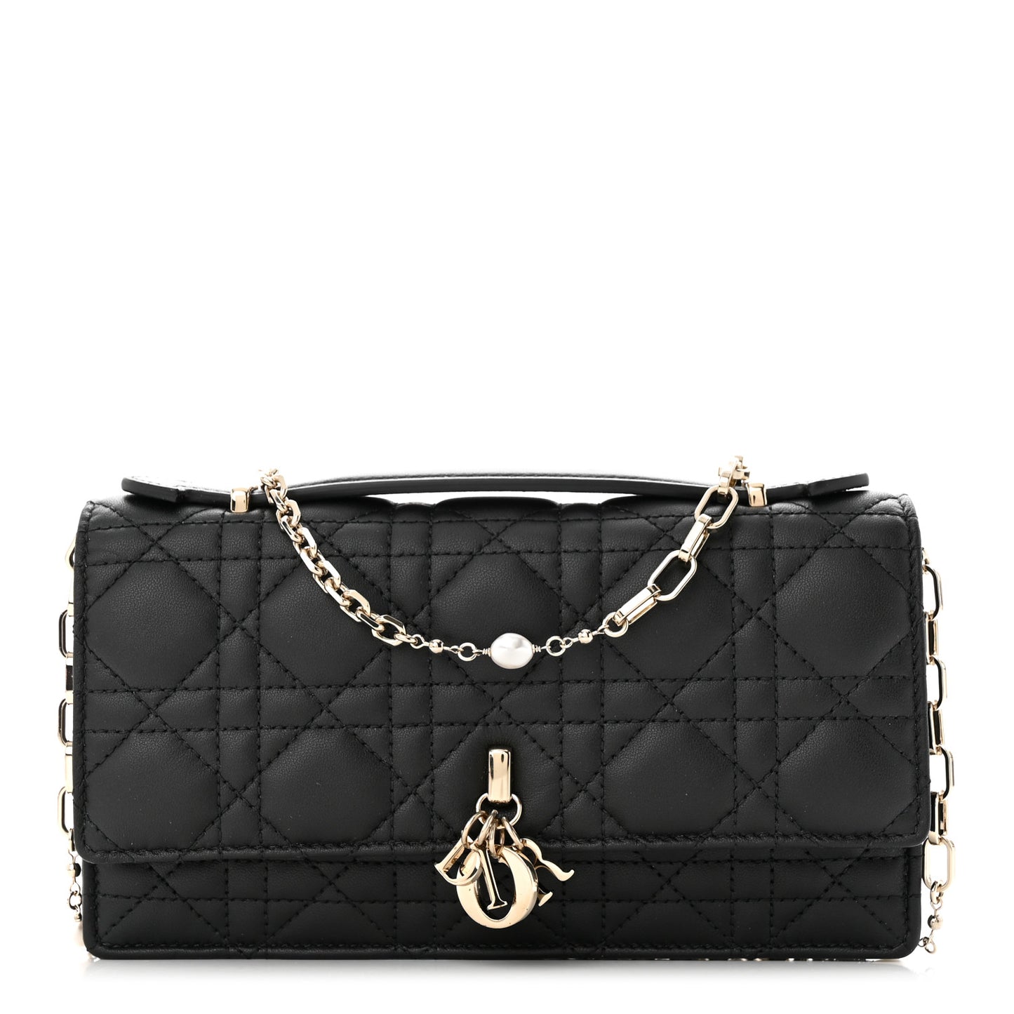 Lambskin Lady Dior Top Handle Clutch Black