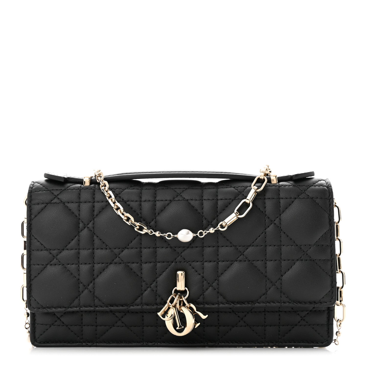 Christian Dior Lambskin Lady Dior Top Handle Clutch Black 1 of 13