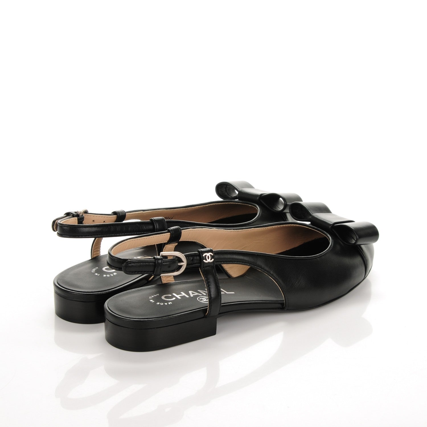 Chanel Lambskin Cap Toe Bow Slingback Flats 37 Black 4 of 7