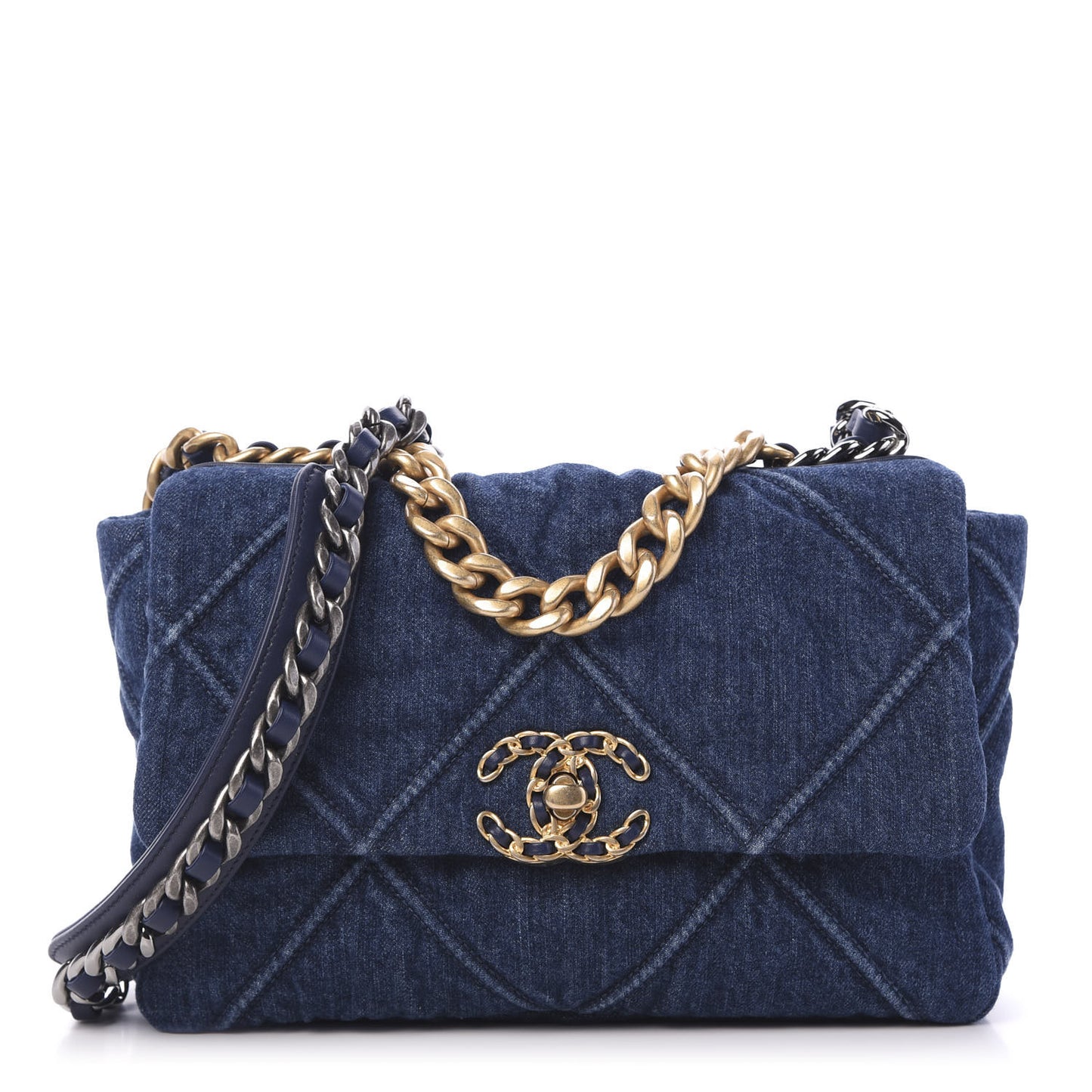 Denim Quilted Medium 19 Flap Blue