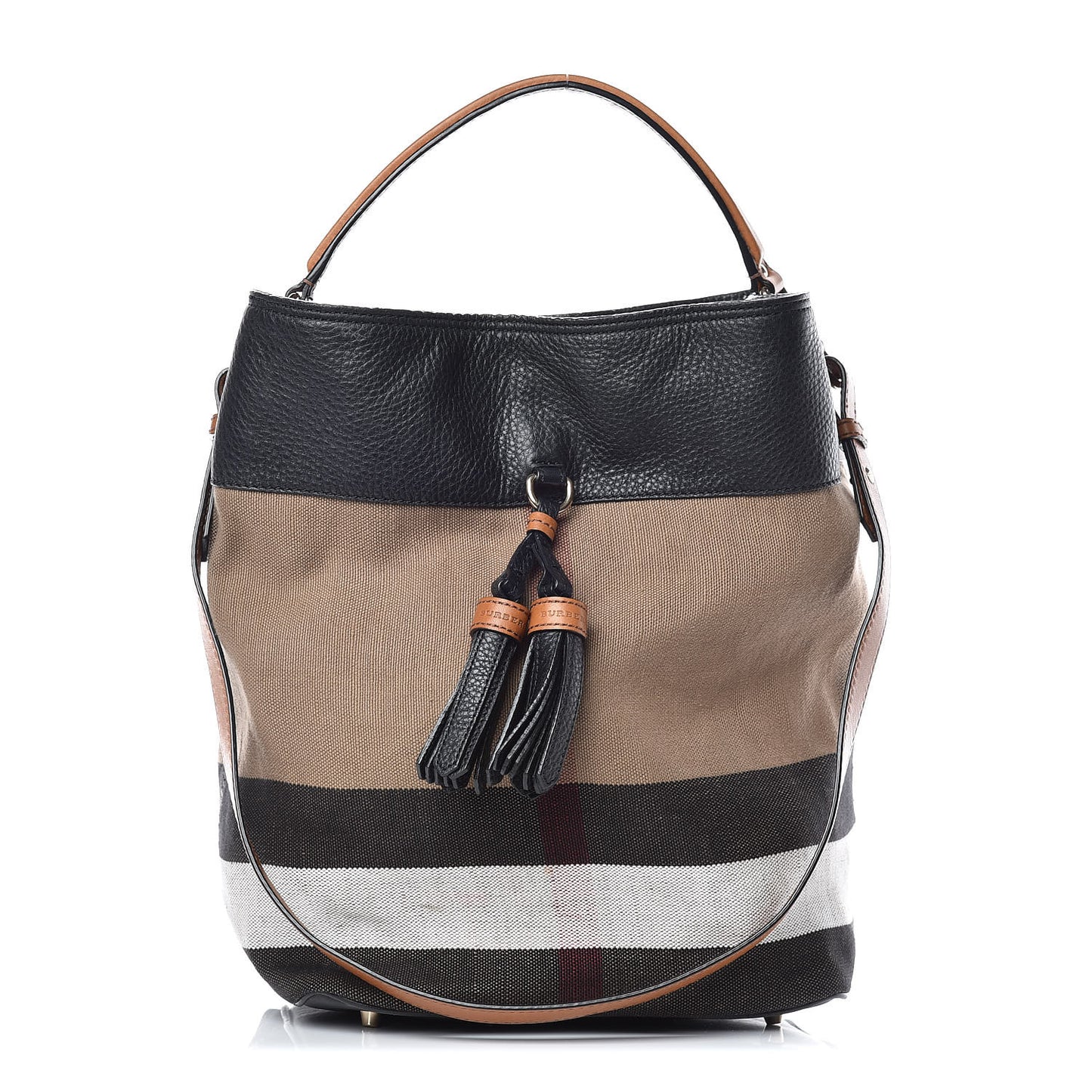 Grainy Calfskin Canvas Mega Check Medium Ashby Tassel Hobo Black
