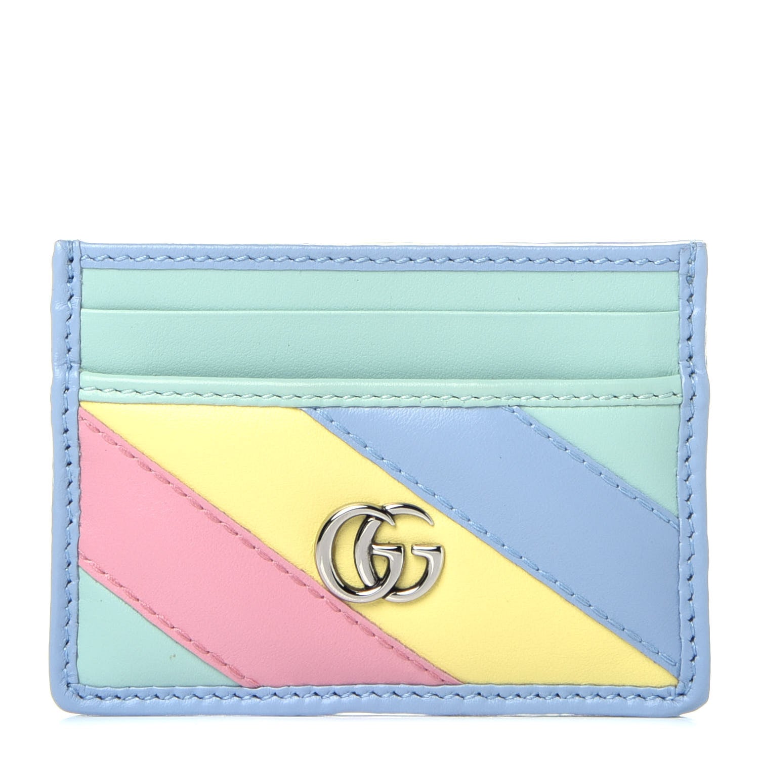 Gucci Calfskin Matelasse Diagonal GG Marmont Card Holder Wallet Multicolor Pastel 1 of 6