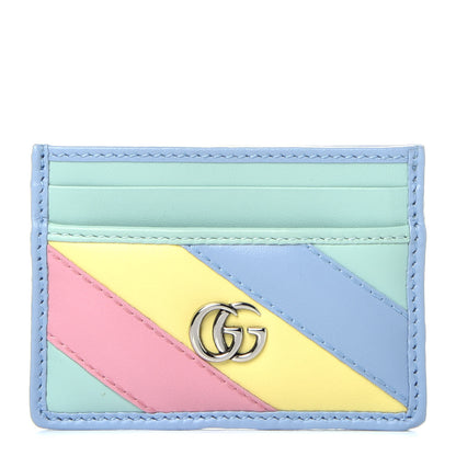 Gucci Calfskin Matelasse Diagonal GG Marmont Card Holder Wallet Multicolor Pastel 1 of 6