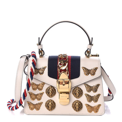 Gucci Calfskin Animal Studs Mini Sylvie Top Handle Bag White 1 of 9