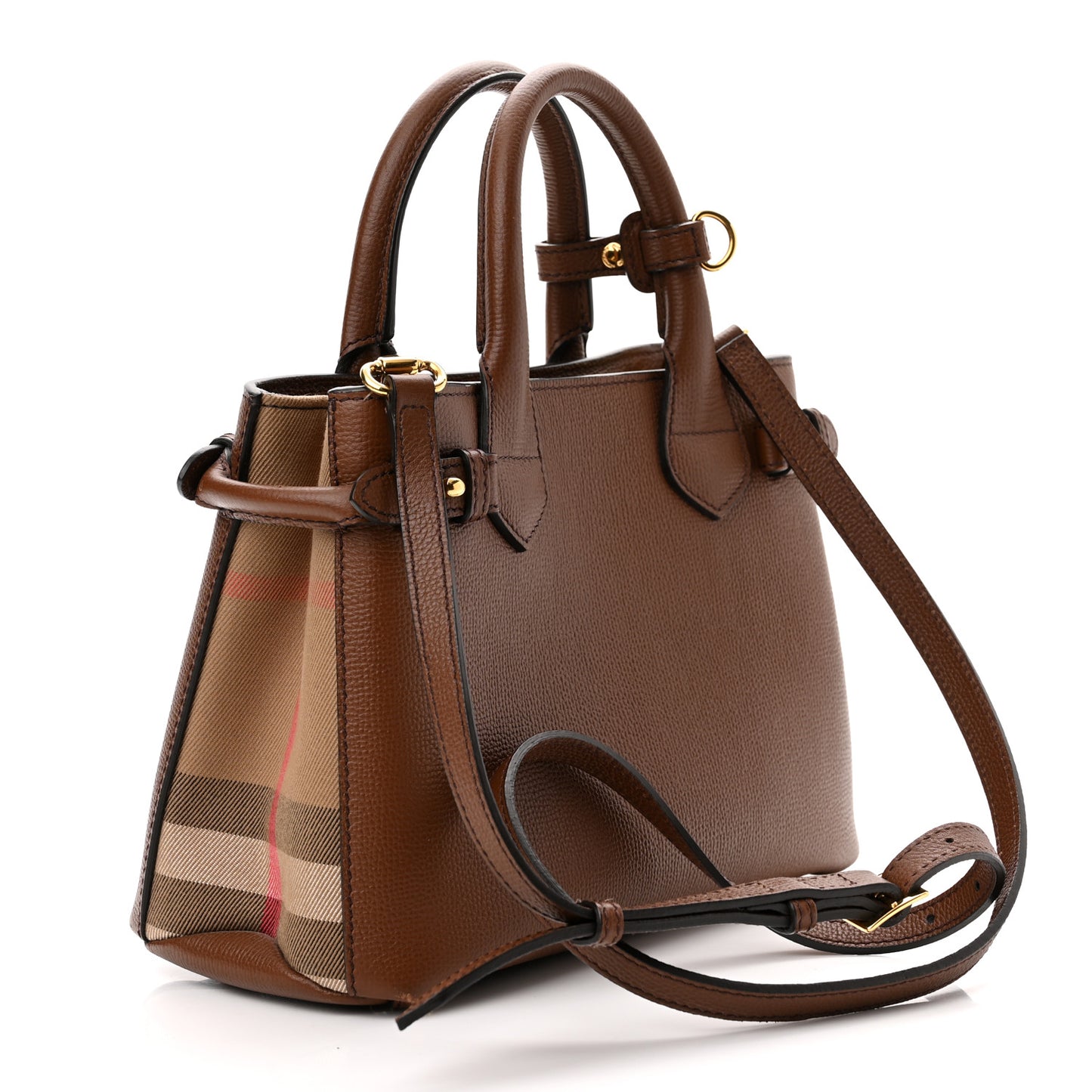 Grainy Calfskin House Check Small Banner Tote Dark Tan