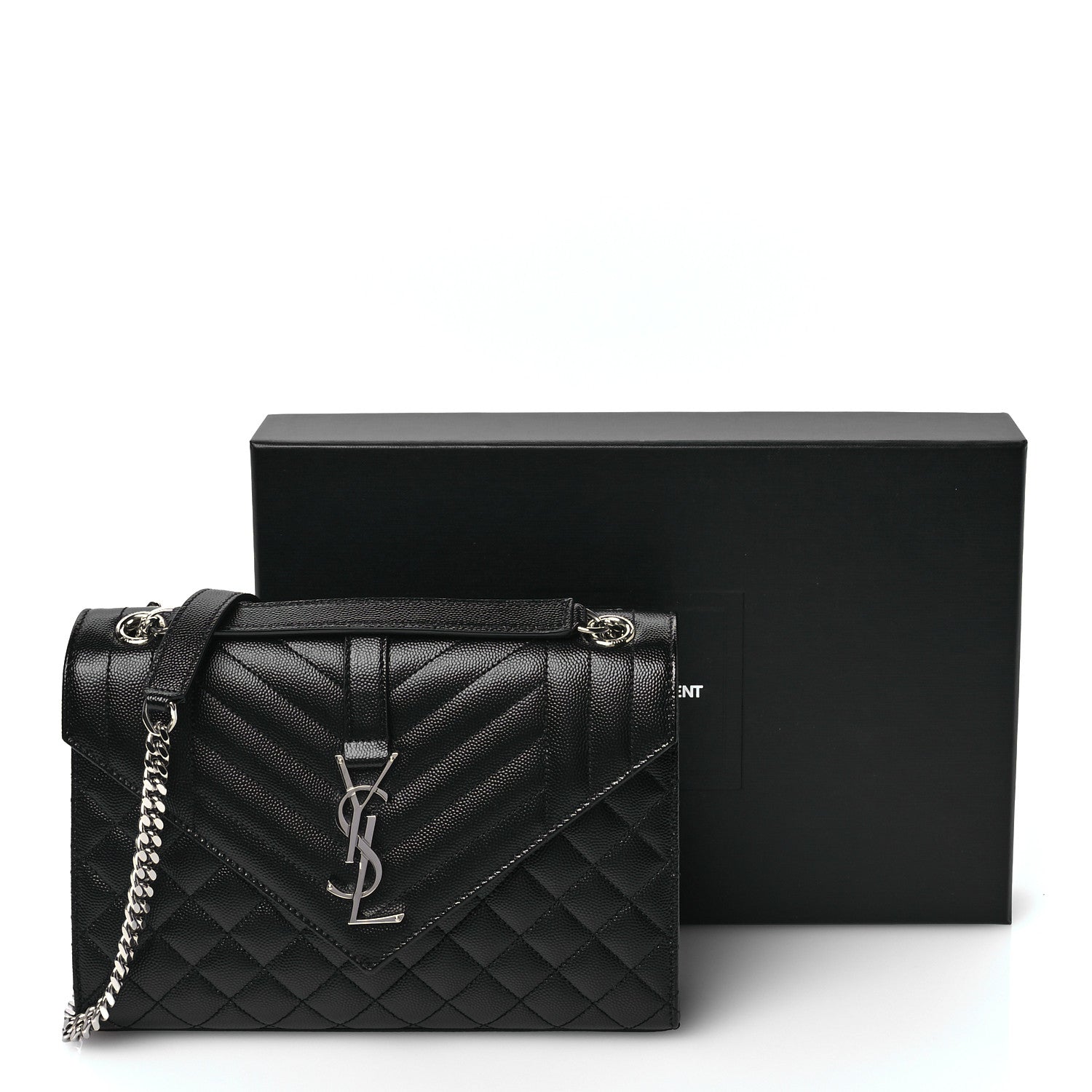 Saint Laurent Grain De Poudre Textured Mixed Matelasse Triquilt Medium Monogram Satchel Black 11 of 11