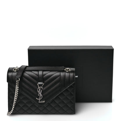 Saint Laurent Grain De Poudre Textured Mixed Matelasse Triquilt Medium Monogram Satchel Black 11 of 11