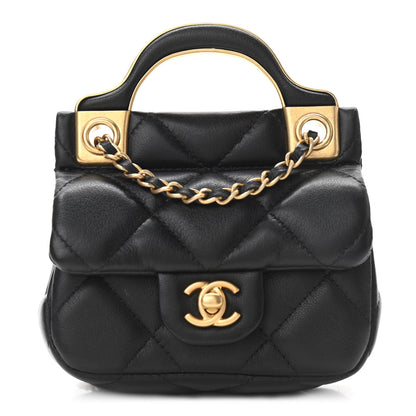 Chanel Calfskin Quilted Lady Handle Flap Card Holder With Chain Black 1 of 11
