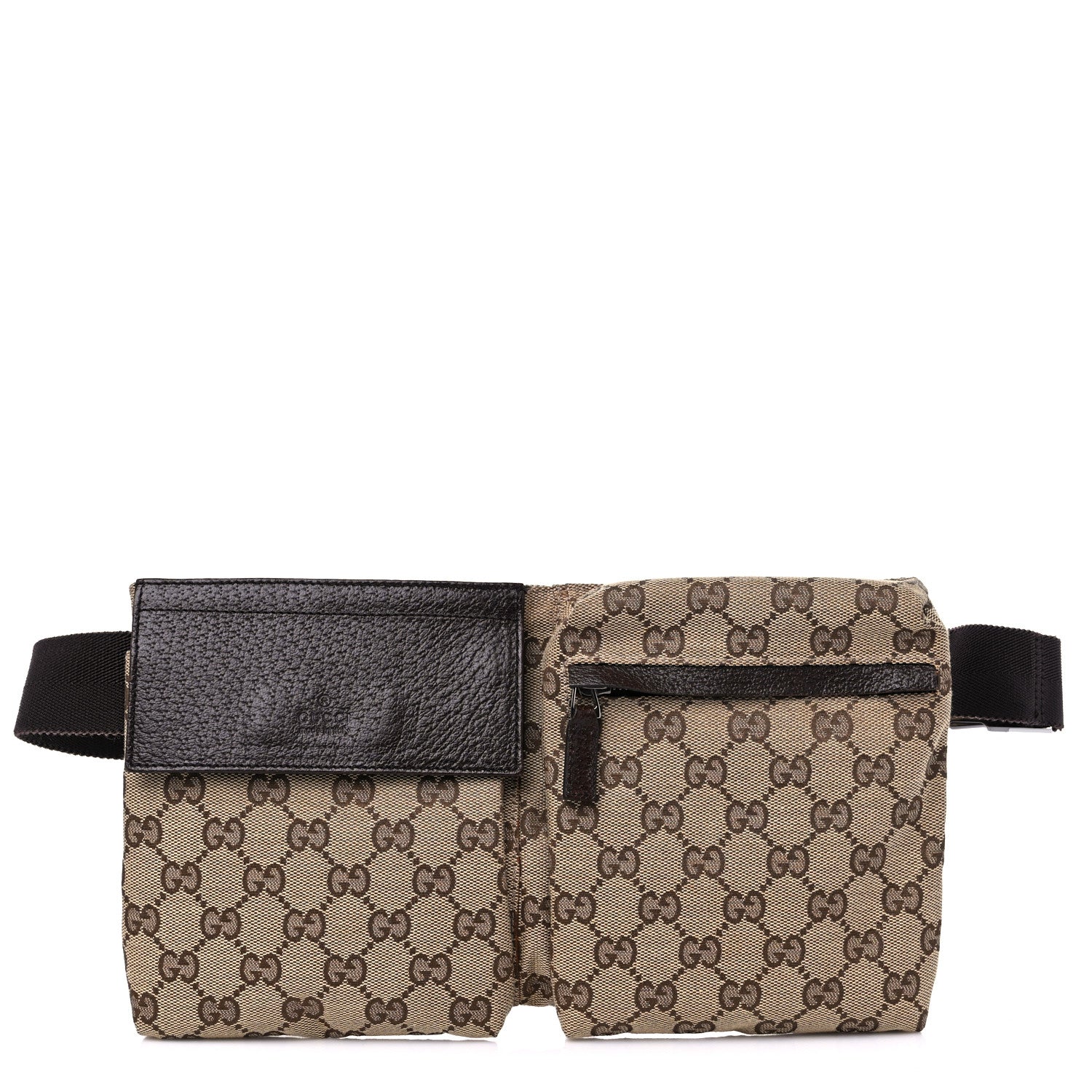 Gucci GG Monogram Double Pocket Belt Bag Dark Brown 1 of 13
