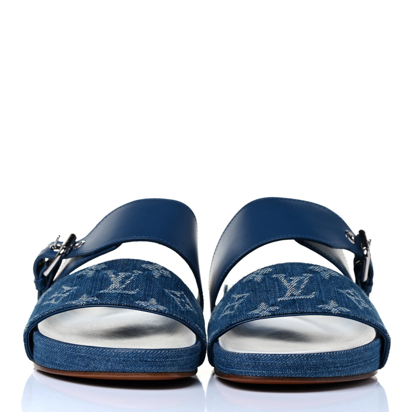 Monogram Denim Bom Dia Flat Mule Sandals 38 Blue