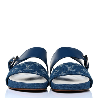 Louis Vuitton Monogram Denim Bom Dia Flat Mule Sandals 38 Blue 4 of 8