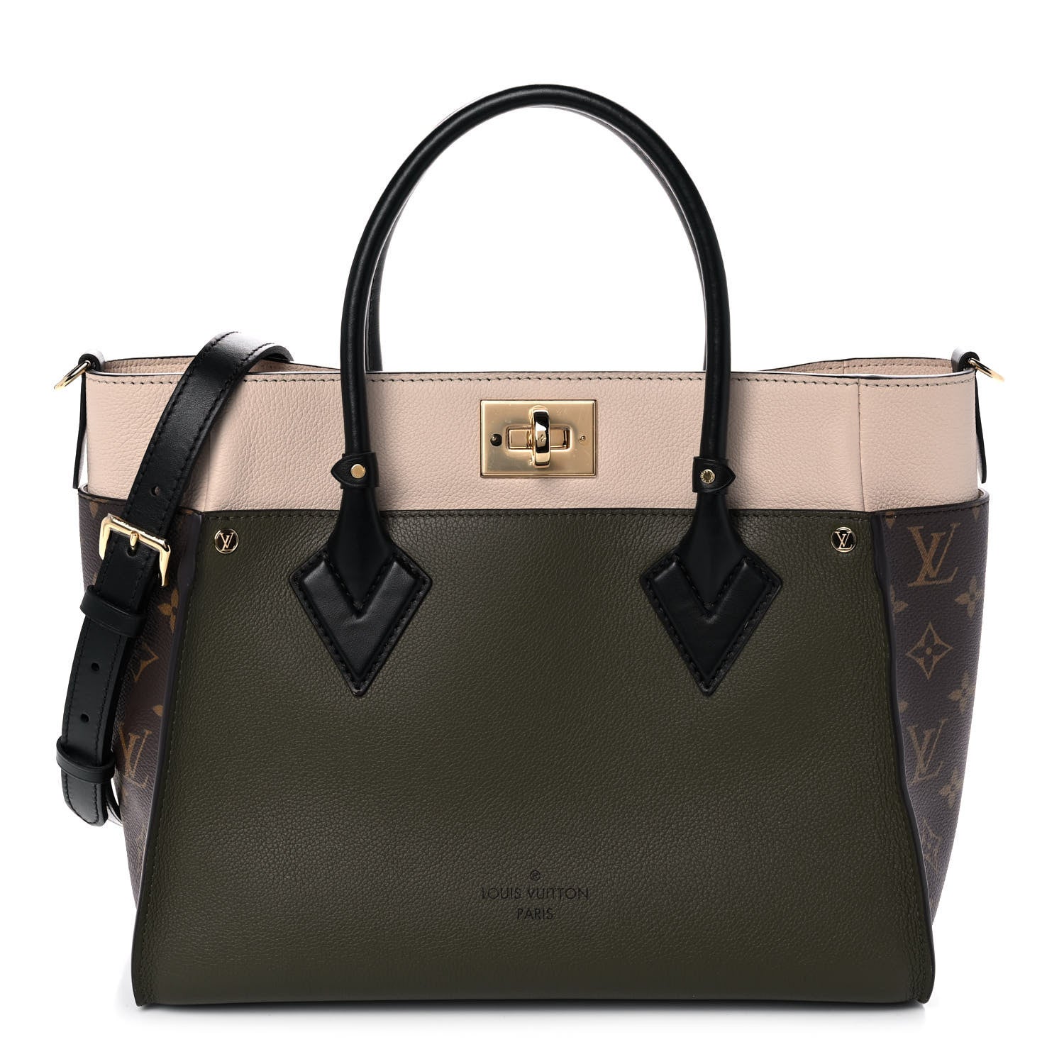Louis Vuitton Calfskin Monogram On My Side MM Laurier Green Toffee Latte Beige 1 of 10