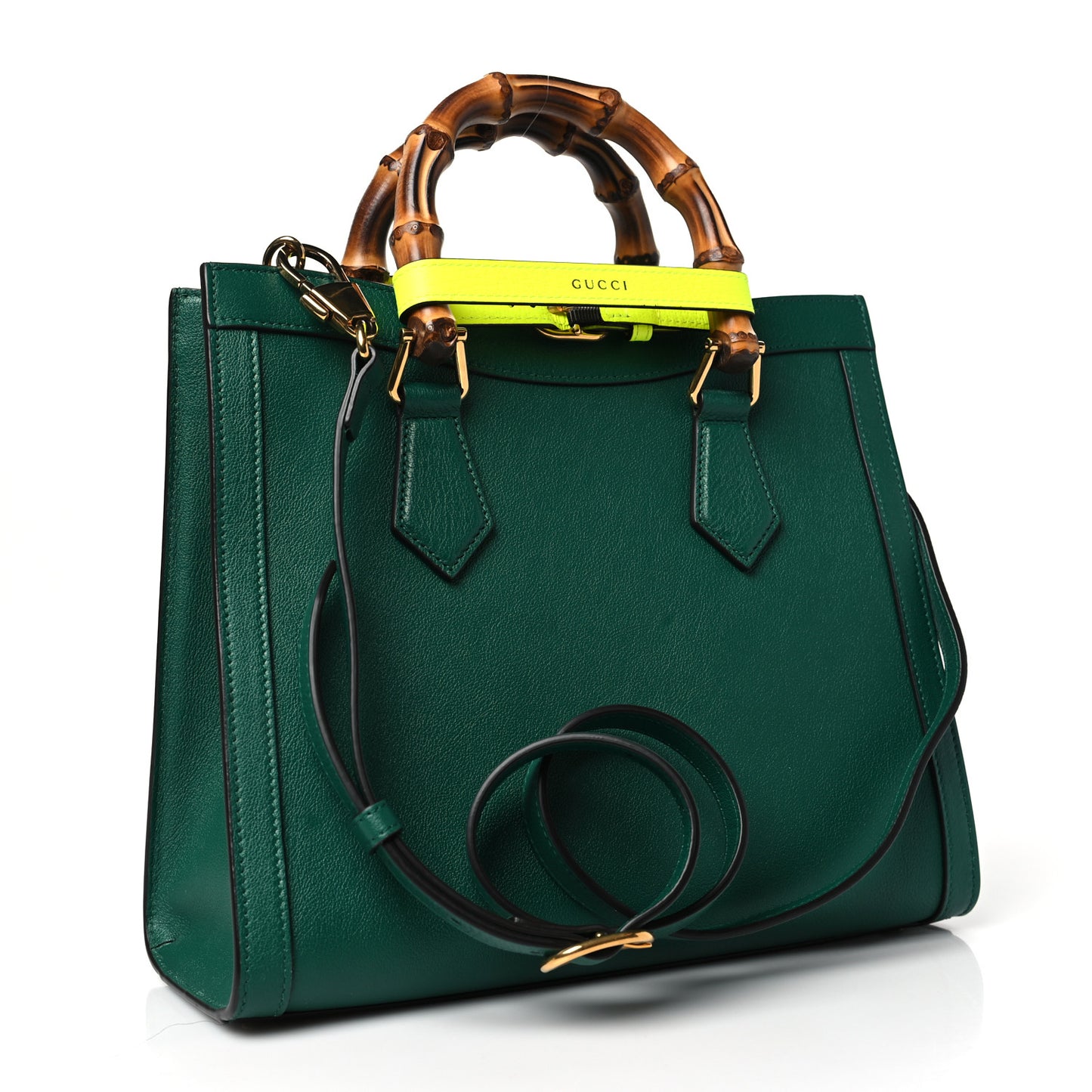 Wonka Grain Calfskin Small Diana Tote Bag Green Yellow Fluo