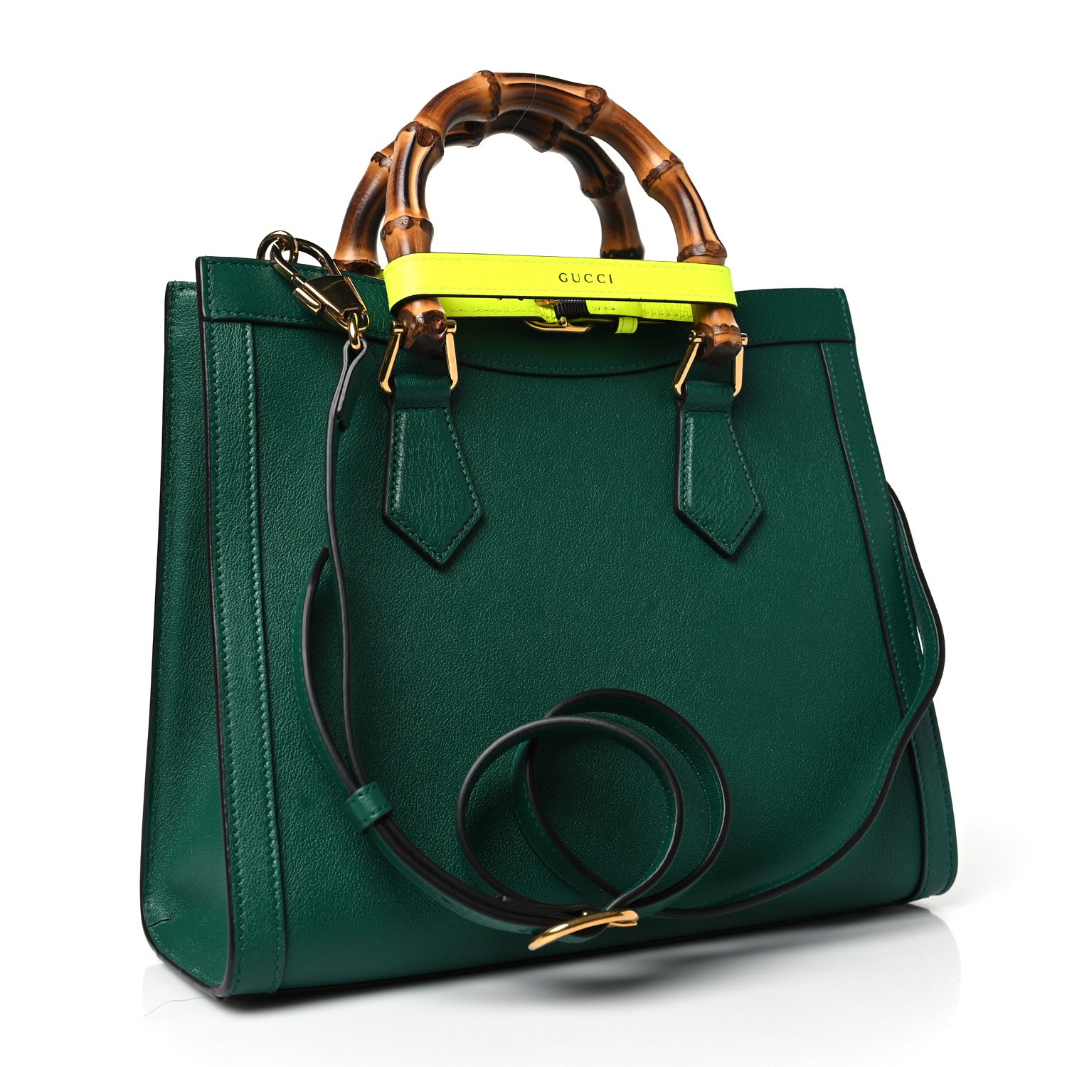 Gucci Wonka Grain Calfskin Small Diana Tote Bag Green Yellow Fluo 3 of 9
