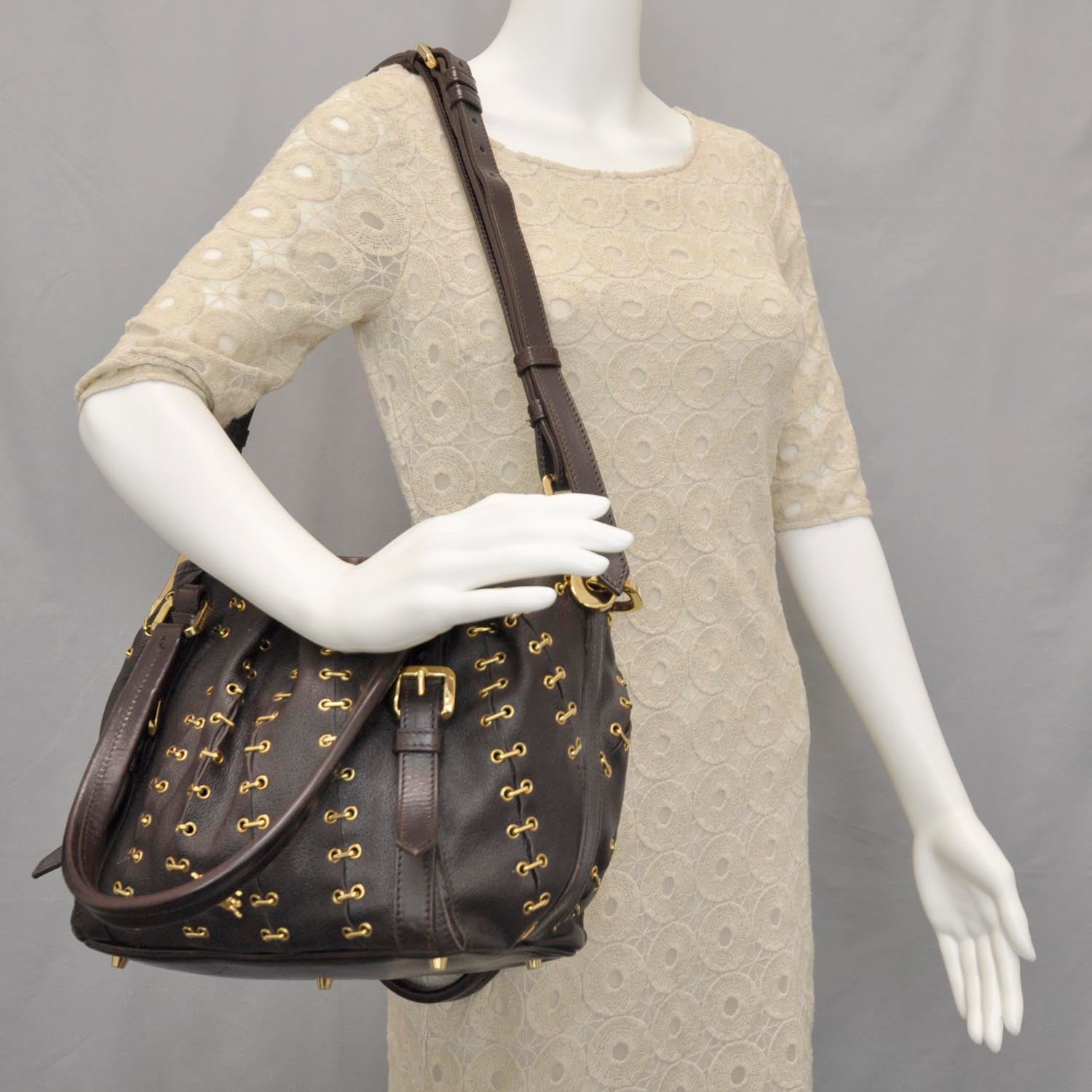 Burberry Leather Metal Stitch Lowry Brown 2 of 11