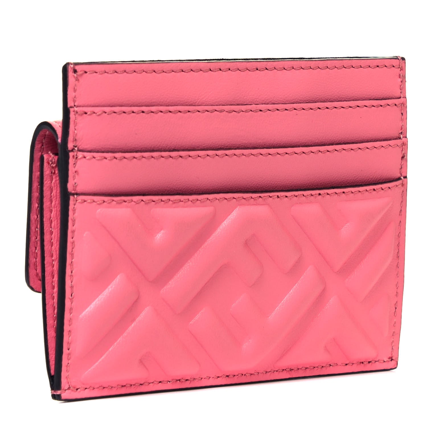 Fendi Nappa Matisse FF Diagonal Embossed Fold Over Card Holder Wallet Pink 3 of 7
