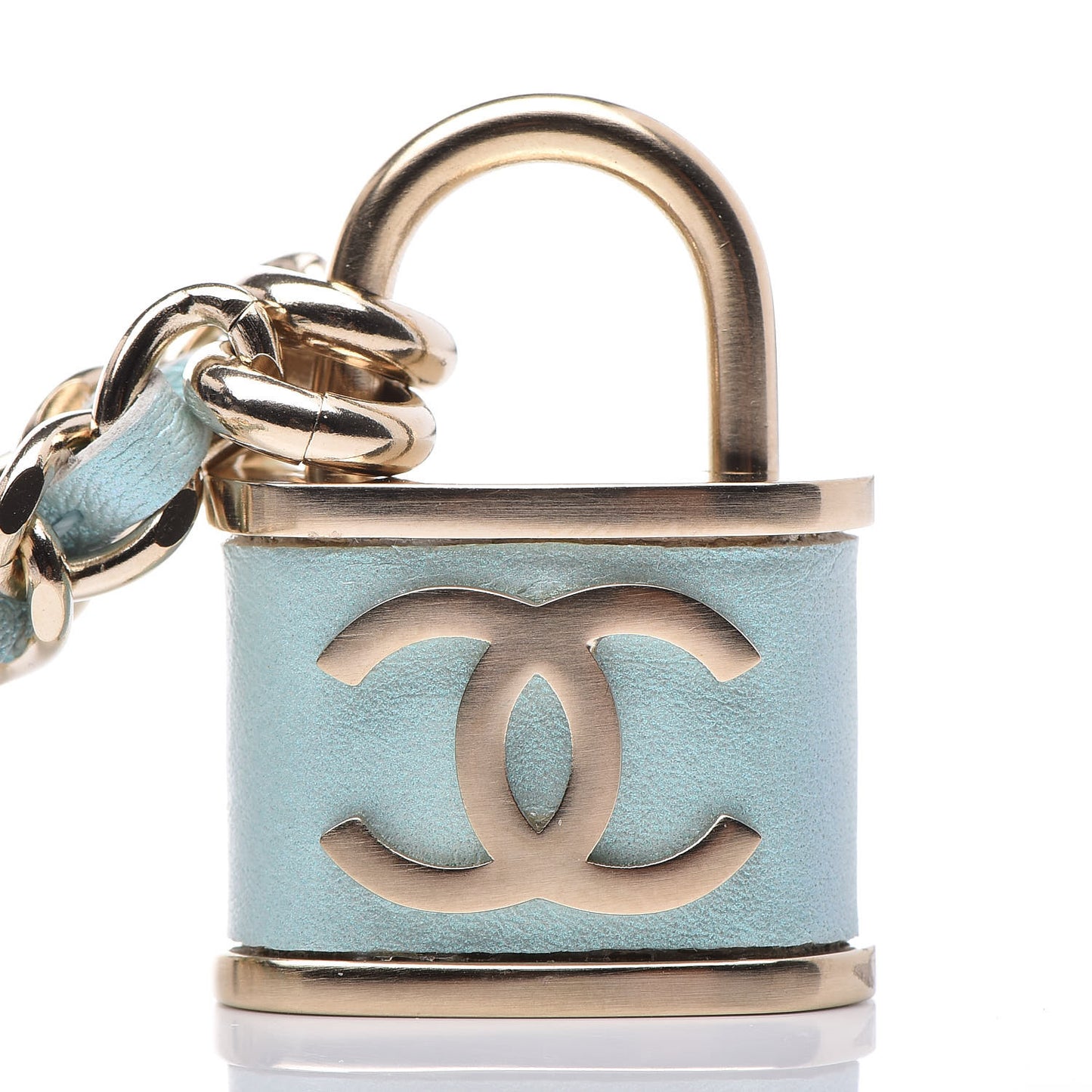 Metal Iridescent Lambskin Lock Bracelet Gold Light Blue