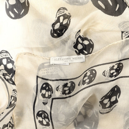 Alexander McQueen Silk Chiffon Skull Scarf Ivory Black 5 of 5