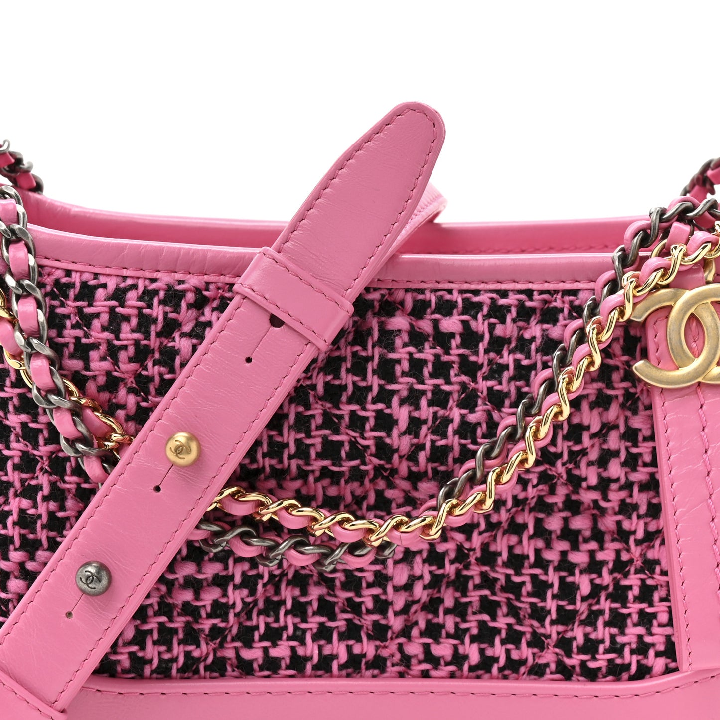 Tweed Calfskin Small Gabrielle Hobo Pink