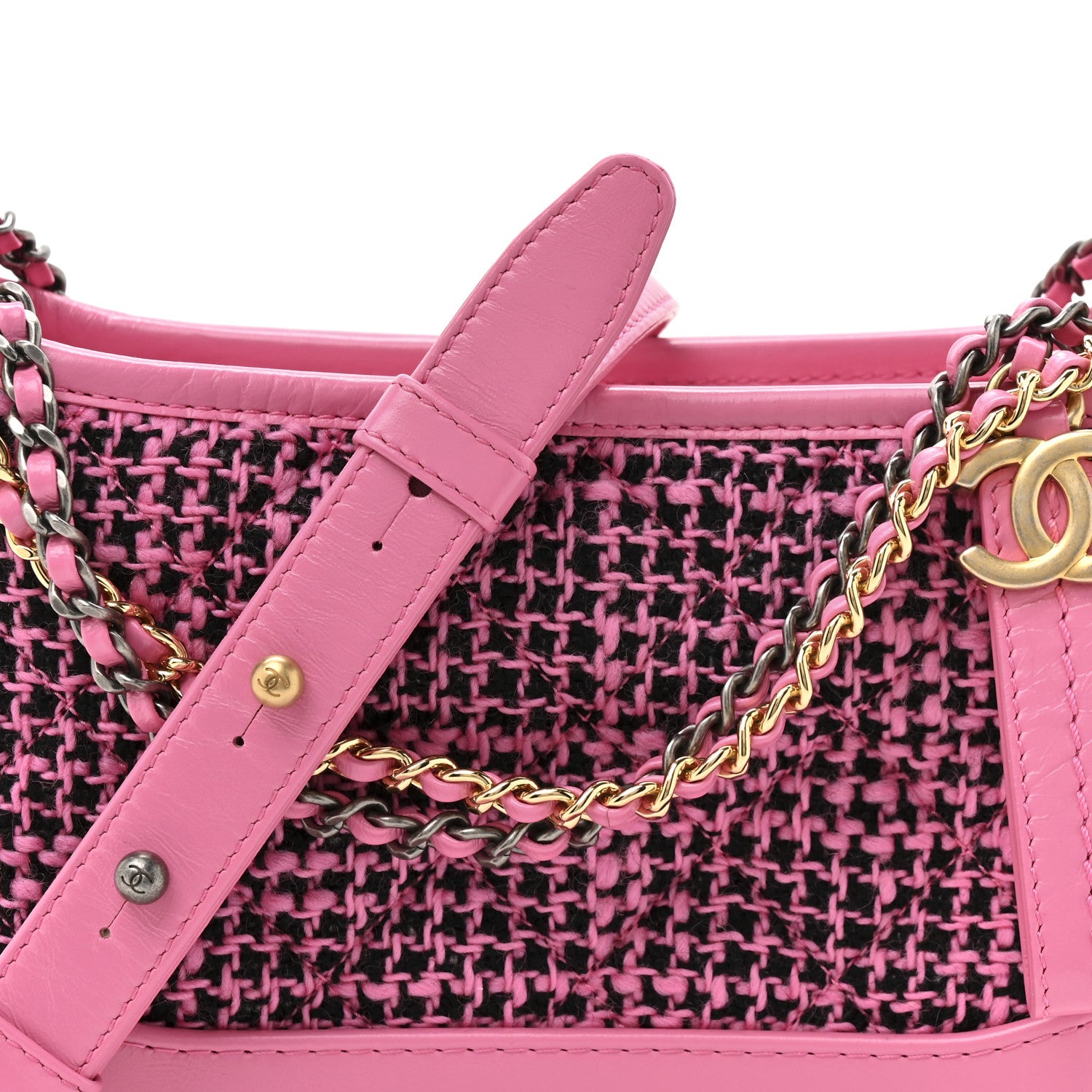 Chanel Tweed Calfskin Small Gabrielle Hobo Pink 8 of 10