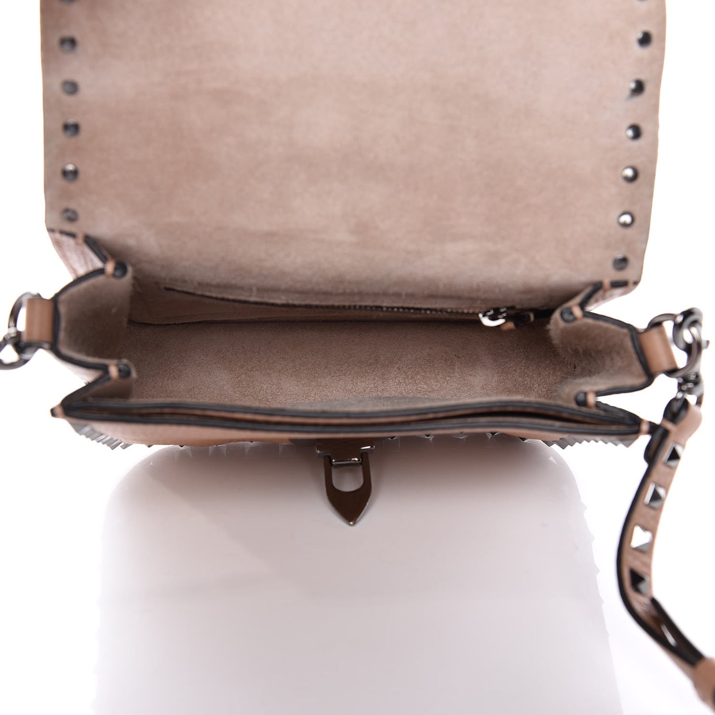 Pebbled Calfskin Rockstud Shoulder Flap Messenger Bag Soft Noisette