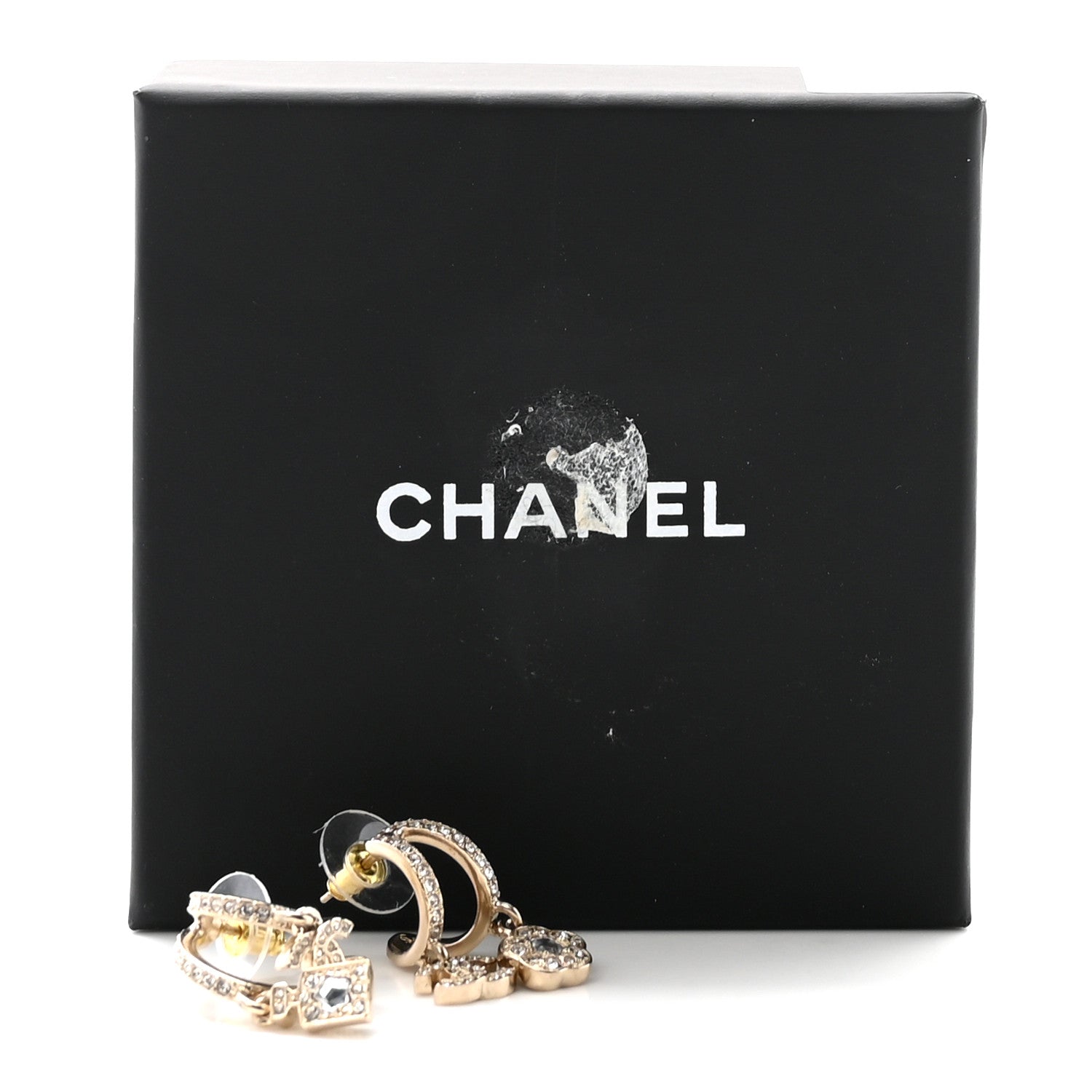 Chanel Crystal CC Camellia Perfume Bottle Double Hoop Earrings Gold 5 of 5