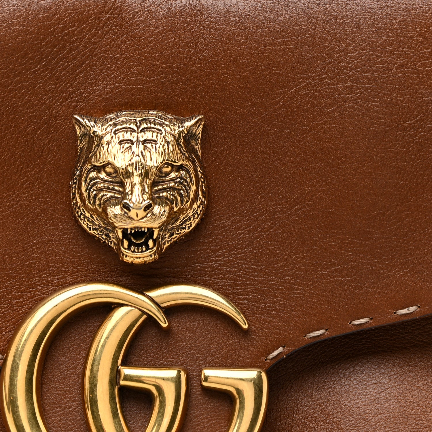 Gucci Calfskin Feline GG Marmont Flap Shoulder Bag Cuir 9 of 21