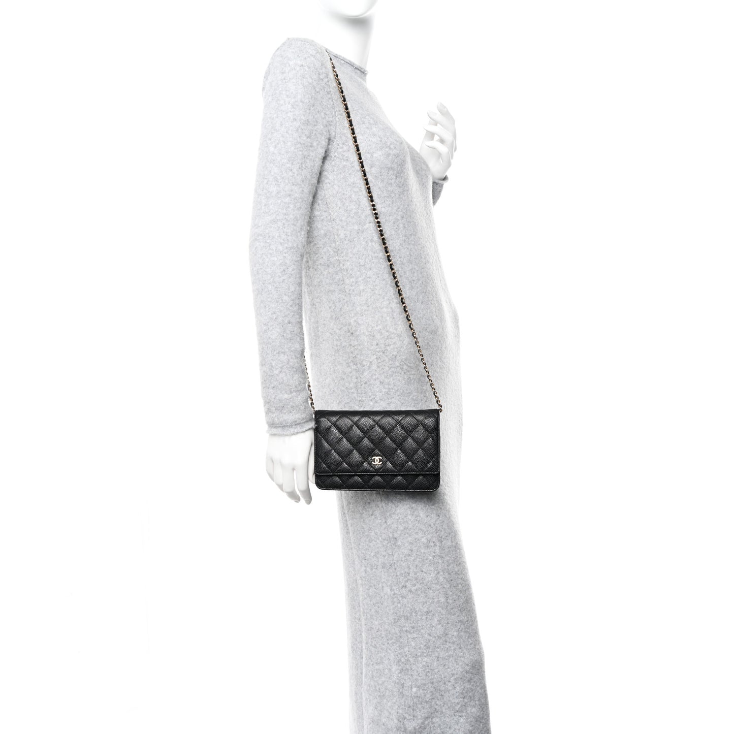 Caviar Quilted Wallet on Chain WOC Black
