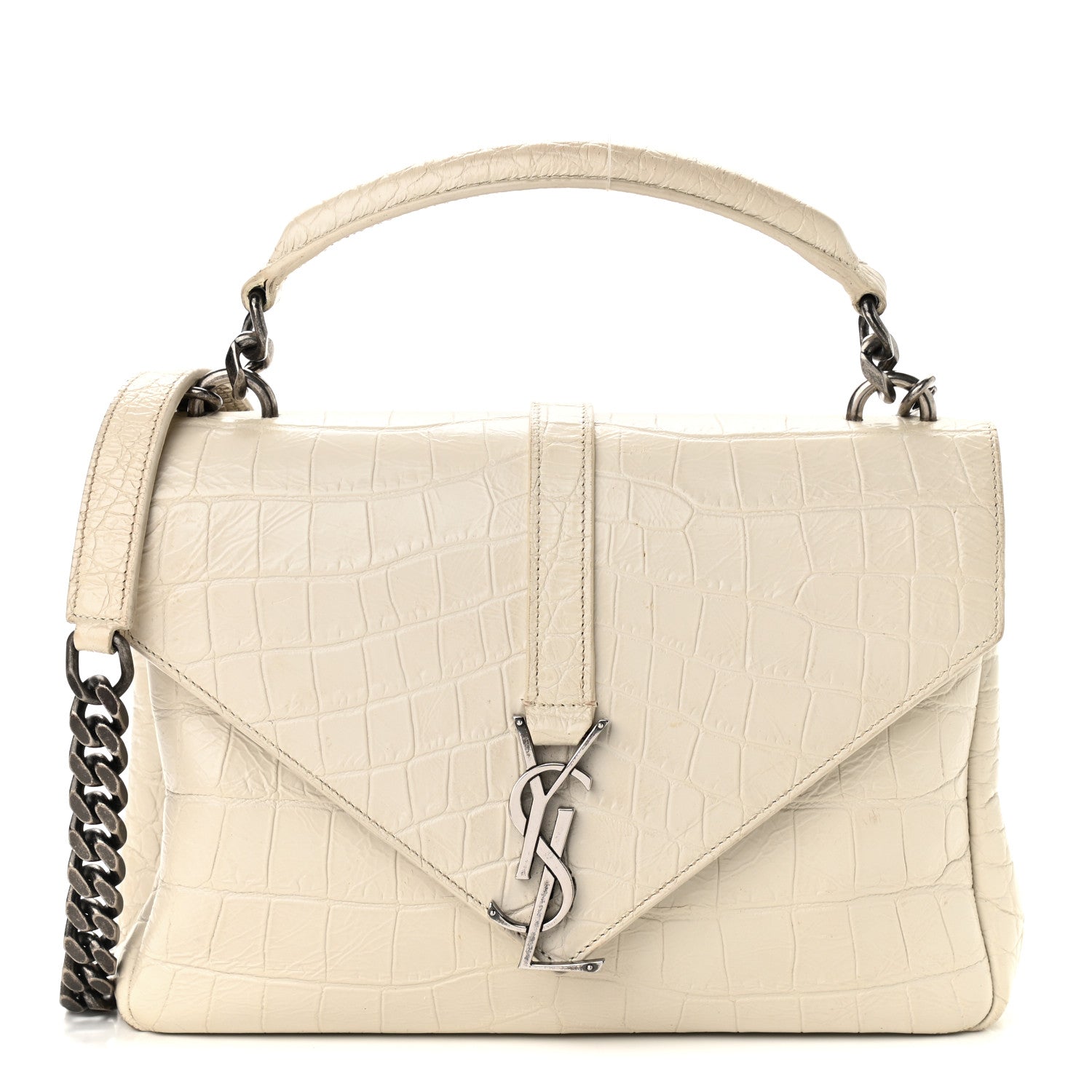 Saint Laurent Calfskin Crocodile Embossed Medium College Monogram Satchel Porcellana 1 of 16