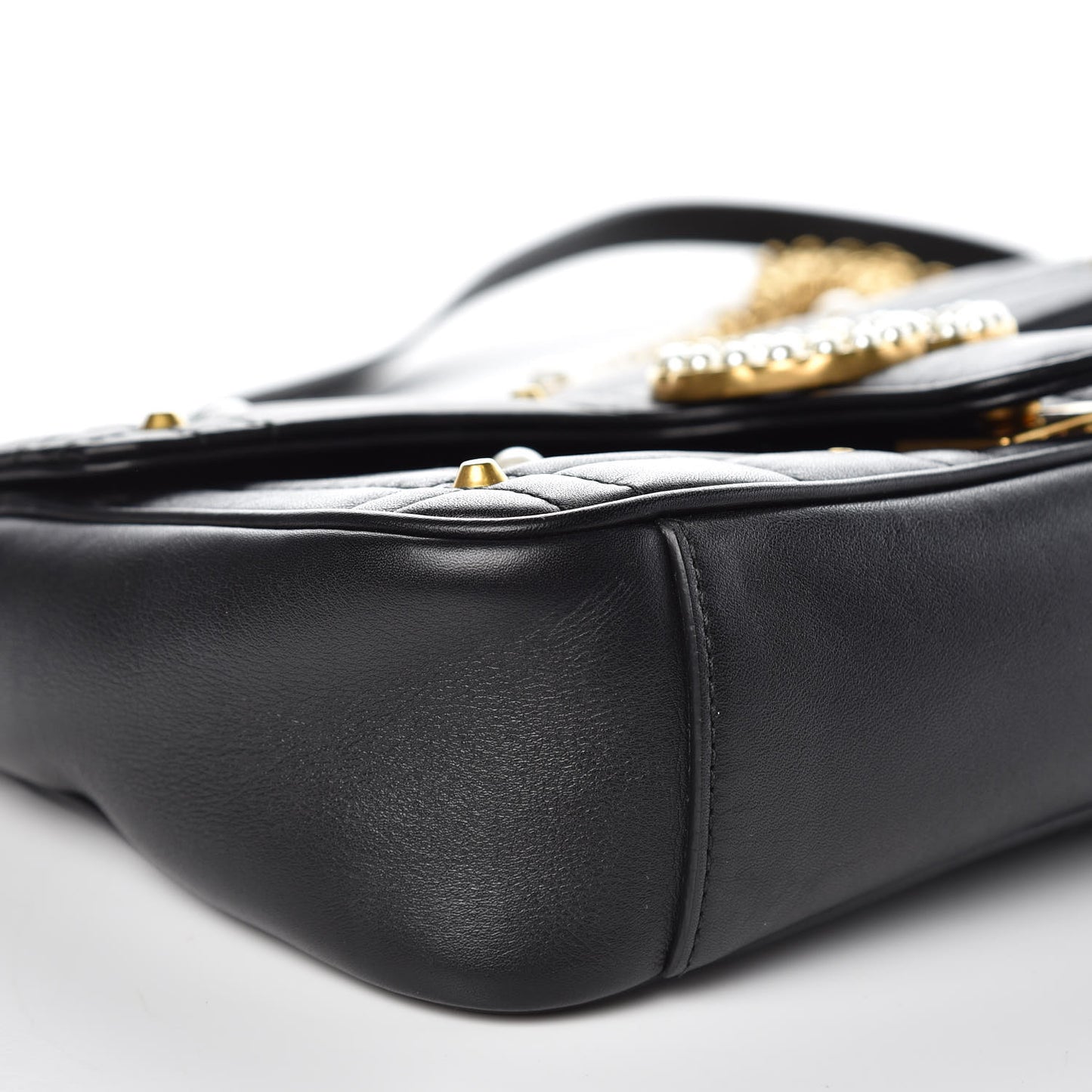 Calfskin Matelasse Studded Small Pearly GG Marmont Shoulder Bag Black