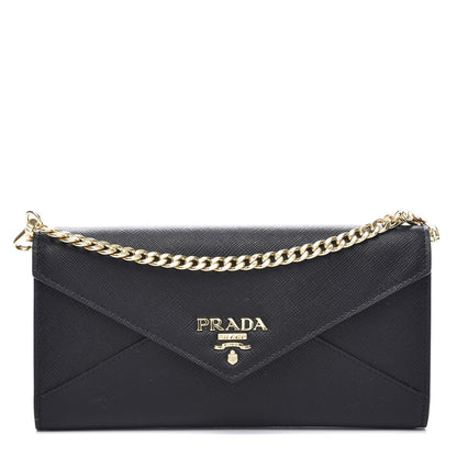 Prada Saffiano Envelope Wristlet Crossbody Wallet Black 1 of 8