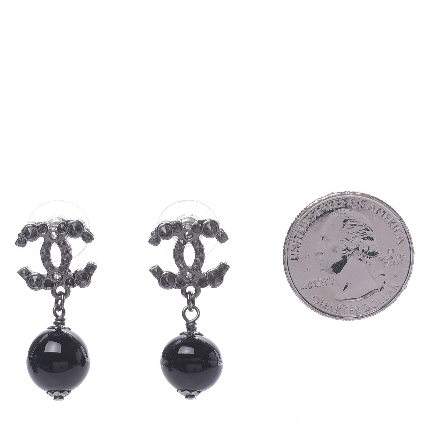 Chanel Ruthenium CC Bead Drop Earrings Black 2 of 5